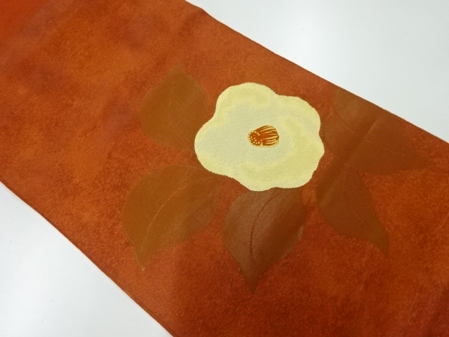 JAPANESE KIMONO / VINTAGE FUKURO OBI / SILK / WOVEN CAMELLIA